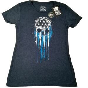 Howitzer‎ Blue WethePeople Skull Tshirt Women L NWT Freedom USA 2A Patriot
